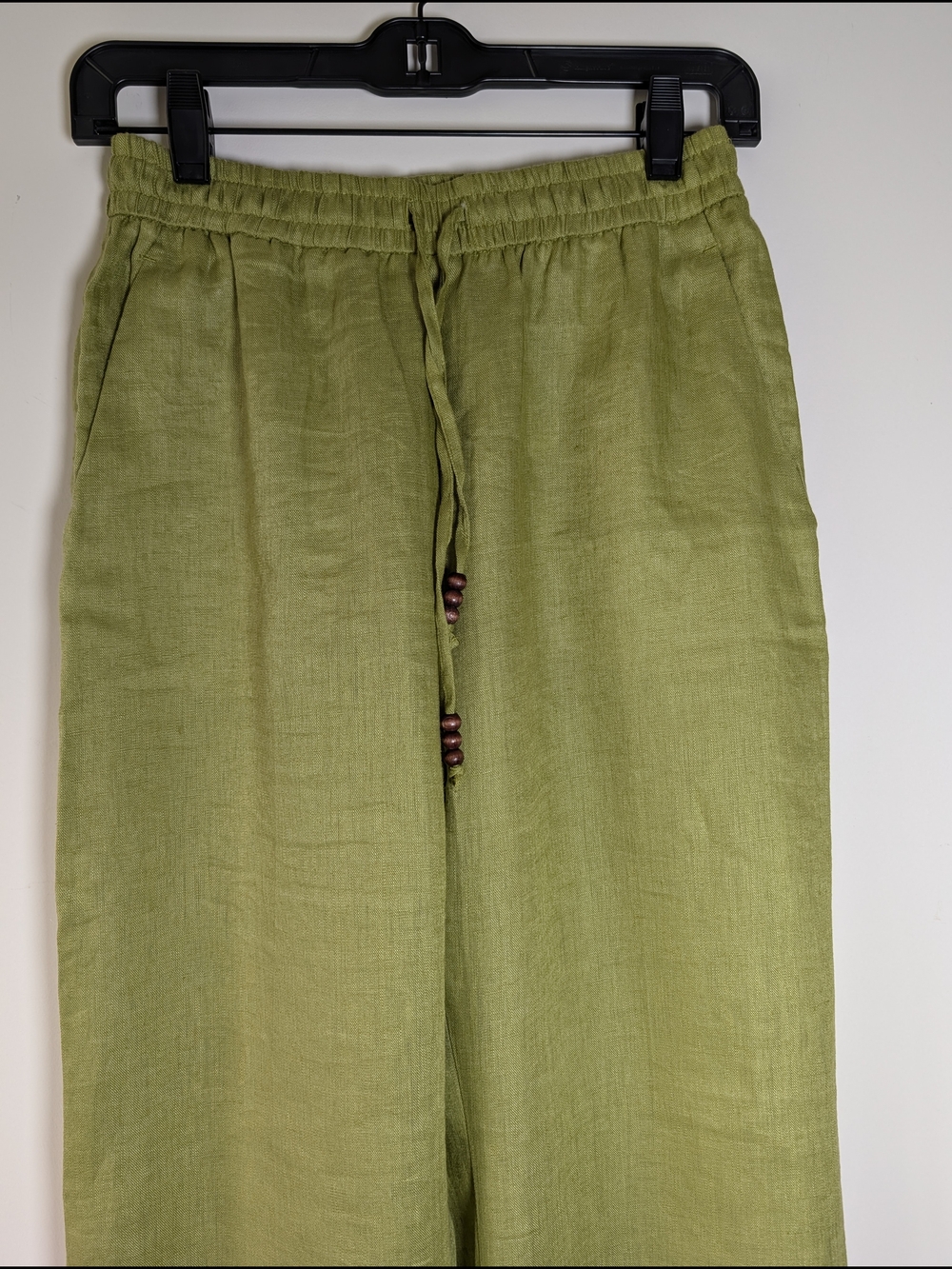 ZARA NWT 100% Linen Pajama Pants S Olive Green Wide Leg High Rise Elastic Waist - Picture 4 of 6